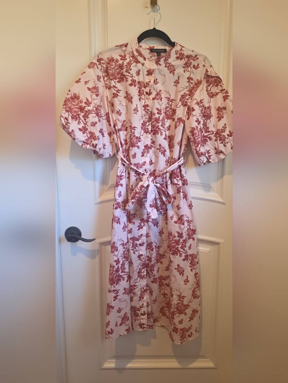 Banana Republic Toile Puffed Sleeves Dress Pink Size Small